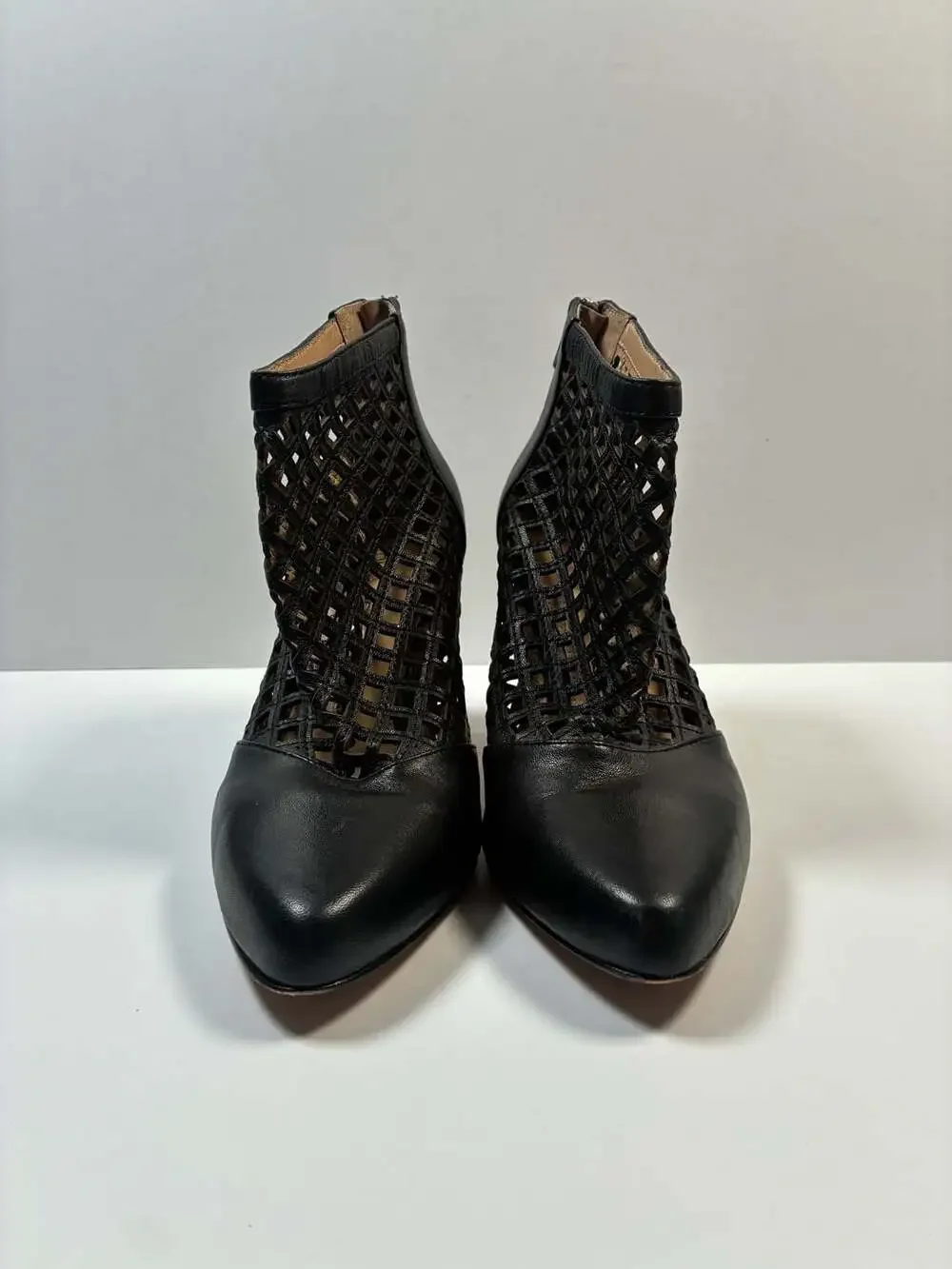 Antonio Melani Mena Black Leather Lattice Cutout Ankle Booties